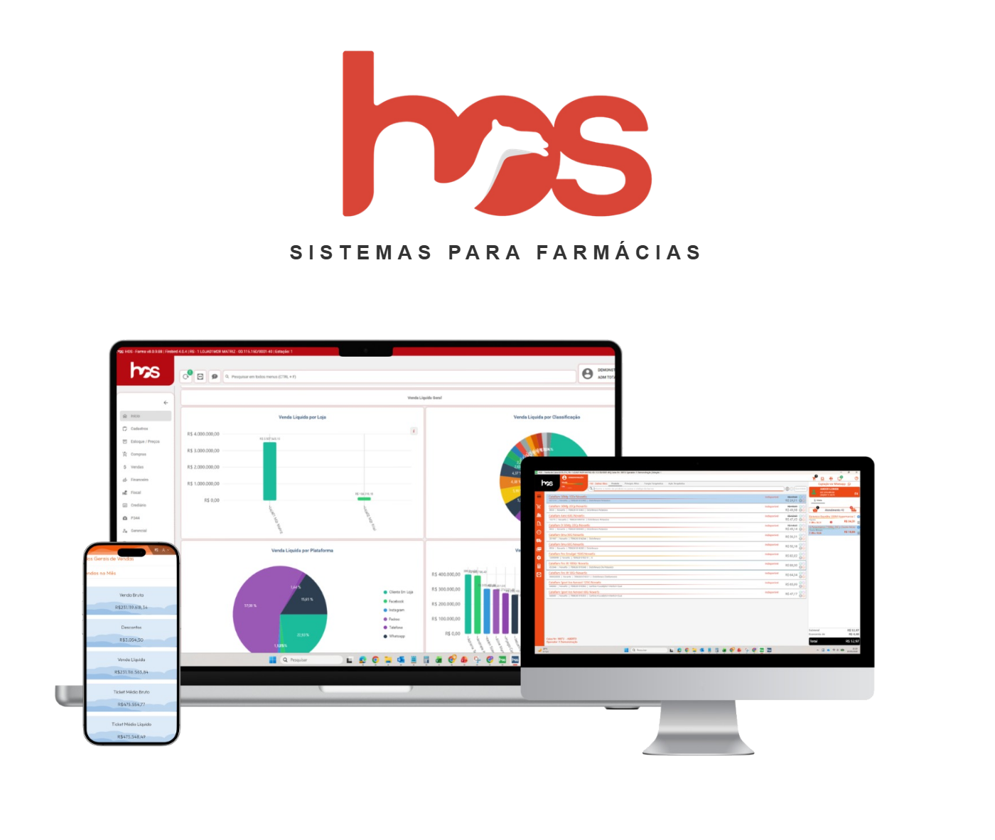 HOS Farma em notebook, smartphone e computador