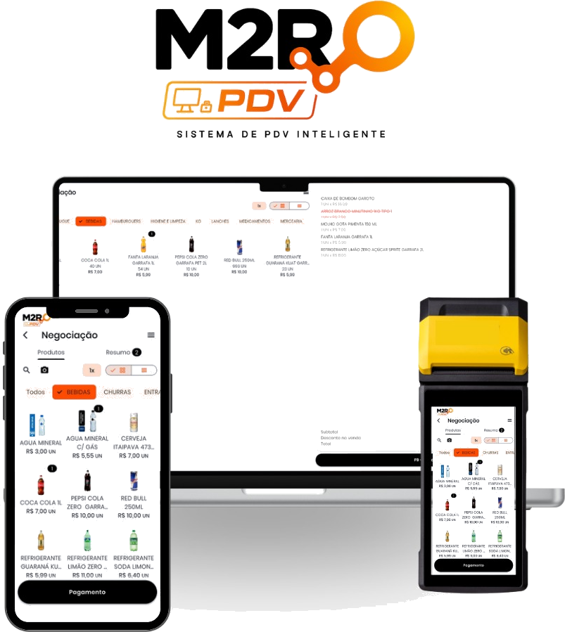 M2R PDV em notebook, smartphone e SmartPOS